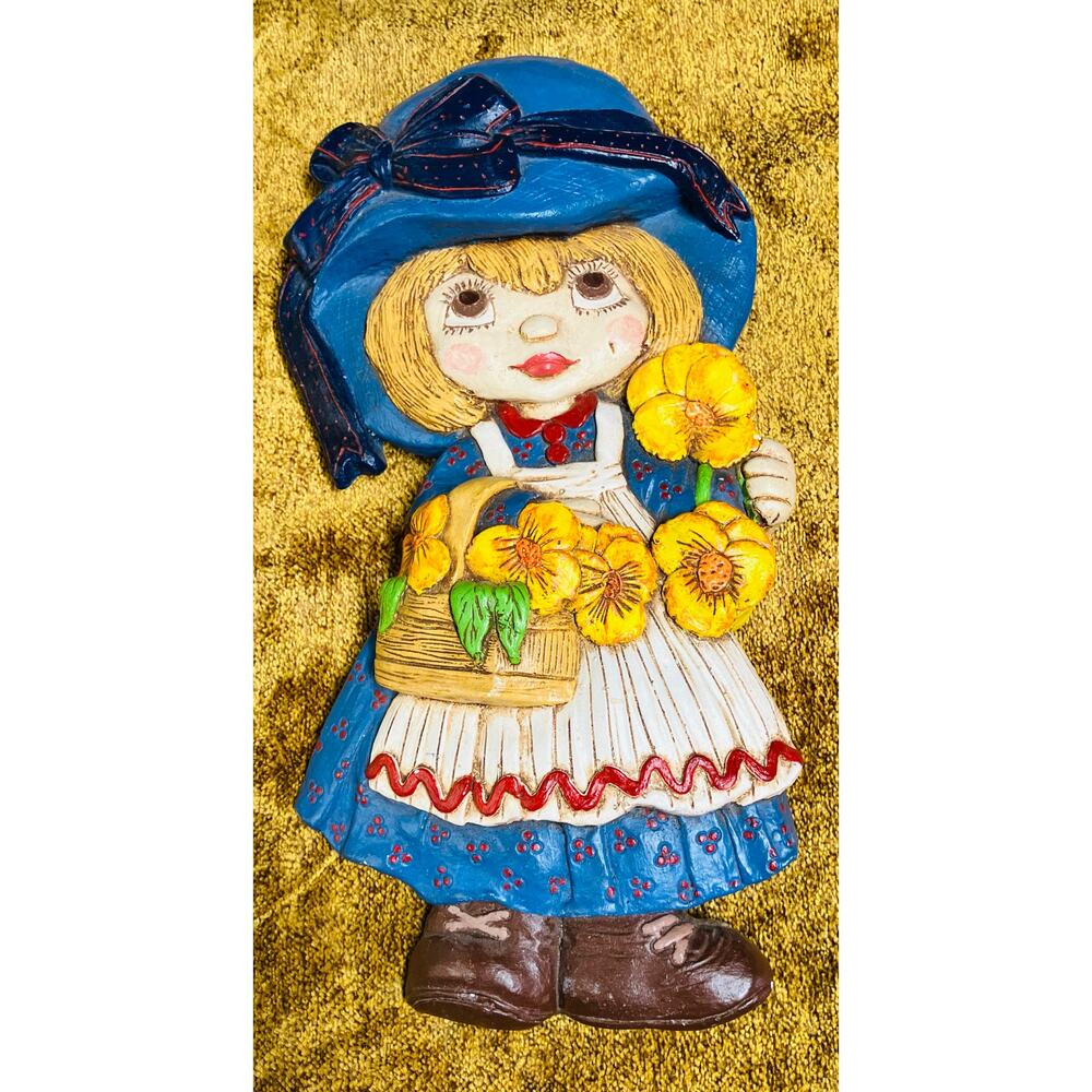 Vintage Girl Chalk Ware Plaster Wall Plaque
